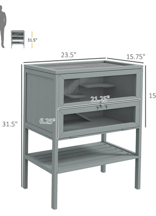 3-Tier Wooden Hamster Cage Mice and Rat Cage Small Animals Hutch with Openable Top, Front Door, Storage Shelf, Gray