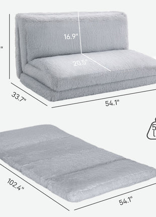 Bean Bag Floor Sofa Bed, Contemporary Plush Wide Folding Floor Mattress, Foam Filling Wall Couch Sleeper, Light Gray