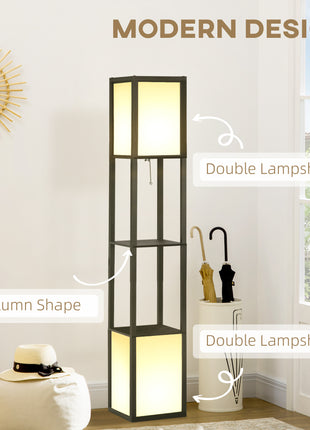 Modern Shelf Floor Lamp with Dual Ambient Light, Standing Lamp Living Room, Bedroom, 10.25"x10.25"x61.5", Black