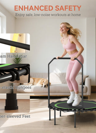 45" Rebounder Trampoline for Adults, Foldable Mini Trampoline with Adjustable Handle Bar for Indoor Outdoor, Green