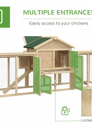 Wooden Chicken Coop ith Nesting Box, Double Runs, Removable Tray, Ramps, for Garden Backyard