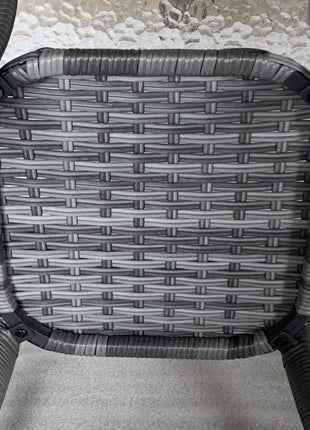 Outdoor Coffee Table with Storage Shelf, Hand-Woven Wicker Side Table with Water-Ripple Glass Top, Mix Gray