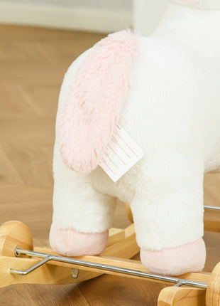 2 in 1 Kids Rocking Horse, Rolling Unicorn with Sound, Wooden Base, Pedal, Grip Handle, for 3-6 Years Old, White
