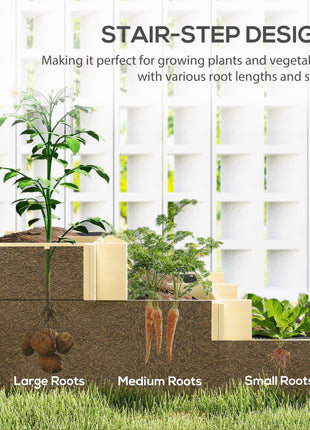 3 Tier Raised Garden Bed, Water Draining Fabric for Soil, Elevated Wood Flower Box for Vegetables, Herbs, Natural