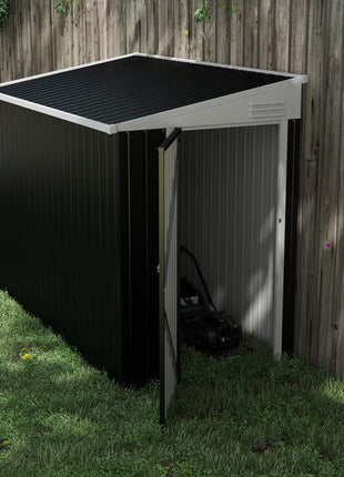 4' x 8' Lean to Garden Storage Shed, Outdoor Metal Tool House with Lockable Door Vents for Backyard Patio Lawn, Gray