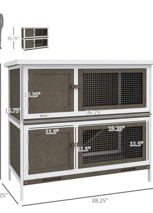 Wooden Bunny Hutch with Ramp, Indoor/Outdoor, Brown