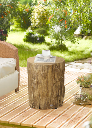 17" Tall Tree Stump End Table, Concrete Sofa Side Table for Indoor and Outdoor Use, Garden Stool