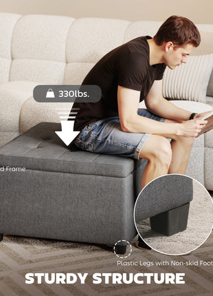 Round Storage Ottoman Bench, Button Tufted Ottoman with Flip Top for Living Room, Entryway and Bedroom, Gray