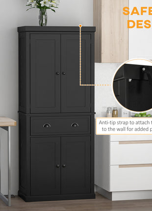 72.5" Kitchen Cabinet, Pantry Storage Cabinet with Doors and Shelves, Freestanding Food Pantry Cabinet, Black