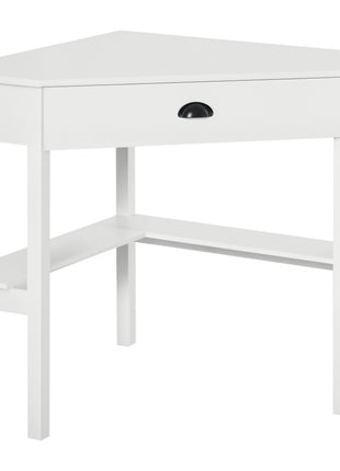 Corner Desk, Triangle Computer Desk with Drawer and Storage Shelves for Small Spaces, Home Office Workstation for Living Room, or Bedroom, White