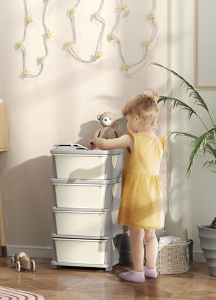 30" 4 Tier Kids Storage Unit Dresser Tower w/ 4 Drawers, Cream White