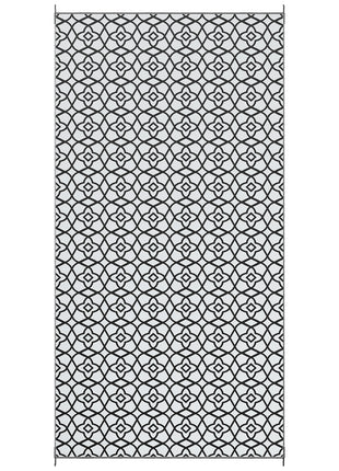 Reversible Outdoor Rug Carpet RV Camping Rugs with Carry Bag, 9' x 18', Black & White Clover