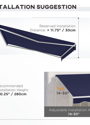 12' x 10' Electric Retractable Awning Sunshade Shelter with Remote Controller, Crank Handle for Deck Balcony Yard, Blue