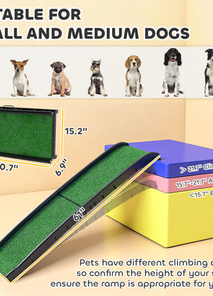 Folding Dog Ramp for Car, 61 Inches Portable Pet Ramp with Non Slip Grass Surface, Raised Side Rails