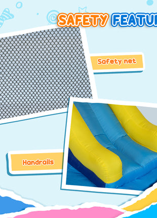 5 in 1 Inflatable Bounce House, Water Slide with 550W Blower, Splash Pool, Trampoline, Climbing Wall, Cannon