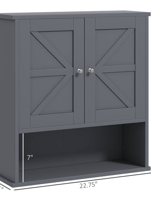 Farmhouse Bathroom Medicine Cabinet, Wall Cabinet with Barn Doors and Adjustable Shelf for Laundry Room, Gray