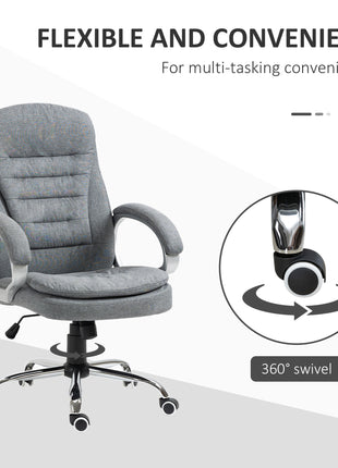 High Back Home Office Chair Executive Computer Chair with Adjustable Height, Upholstered Thick Padding Headrest and Armrest - Grey