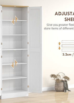 Freestanding Kitchen Pantry, 4-Door Kitchen Pantry Cabinet with Adjustable Shelves and Doors, Distressed White