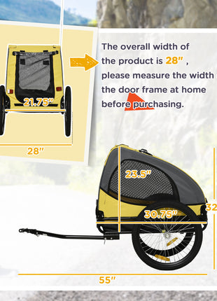 Dog Bike Trailer, Pet Stroller with Wheels for Medium Dogs, Yellow