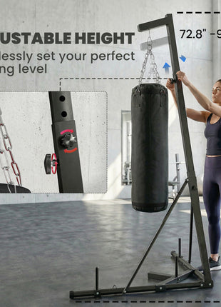 Punching Bag with Stand for Adults, 72.8"-90.9" Height Adjustable Freestanding Boxing Stand with Canvas Sandbag, Black
