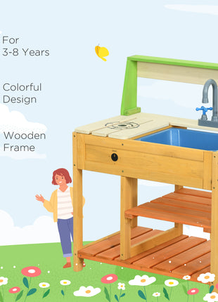 Mud Kitchen for Kids Outdoor Kitchen Playset w/ Realistic Kitchen Toys, Faucet Sink Storage Shelves for Ages 3-8 Years