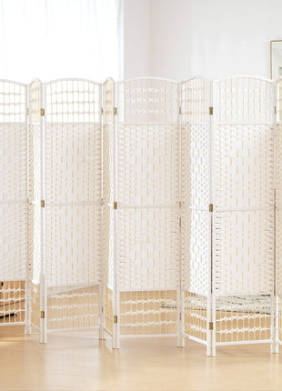 8 Panel Folding Room Divider Portable Privacy Screen Wave Fiber Room Partition for Home Office White