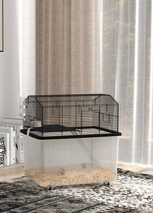 22" 2-Tier Hamster Cage with Extra-Deep 14" Base, Small Animal Cage with Ramp, Water Bottle, Food Dish, Wheels, Black