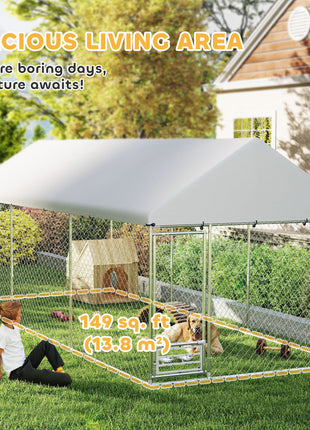 Outdoor Dog Kennel w/ Adjustable & Rotatable Bowl Rack, Waterproof UV-Resistant Cover, Secure Lock, 19.7' x 7.5' x 7.5'