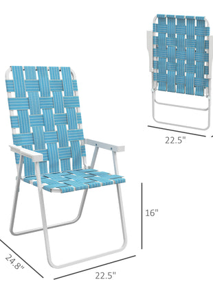 Set of 4 Patio Folding Chairs, Classic Outdoor Camping Chairs, Portable Lawn Chairs w/ Armrests, Blue