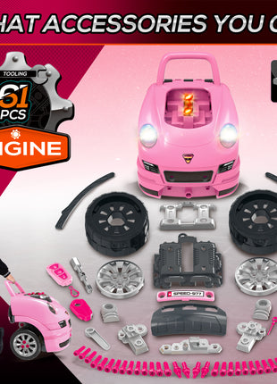 Mechanic Kids Truck Engine Toy Set, Car Service Play Set, Pink