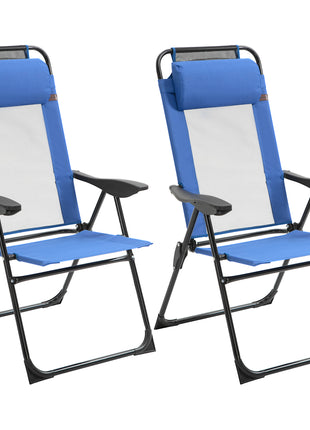 Folding Patio Dining Chairs Set of 2, Outdoor Deck Chair with Removable Headrest, Camping Chair with Adjustable Sling Back for Garden, Backyard, Lawn, Blue