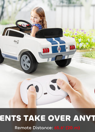 Licensed Ford Shelby GT 350 Kids Ride On Car with Remote Control, Adjustable Speed, MP3, Smooth Start, LED Lights, White
