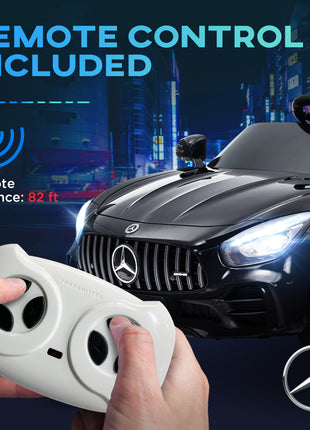 Mercedes-Benz AMG GTR Licensed 12V Battery Powered Kids Electric Car w/ Remote Control & Soft Start, Black