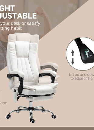 Massage Office Chair with 6 Points and Heat, Reclining Computer Chair with Adjustable Height and Footrest, White