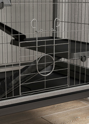 63" H Rolling Small Animal Cage with Hammock, Ferret Cage, Chinchilla Cage, Pet Habitat with 6 Doors, Removable Tray