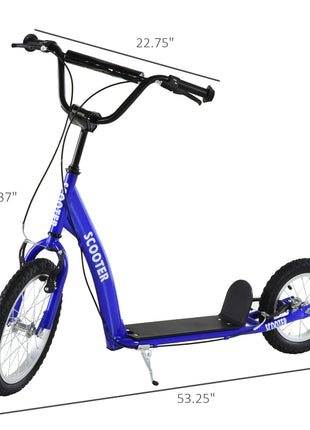 Youth Scooter Kick Scooter for Kids 5+ with Adjustable Handlebar 16" Front and 12" Rear Dual Brakes Inflatable Wheels, Blue
