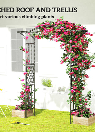 Garden Arch, PE-Coated Steel Garden Arch Trellis with Extended Top, Black
