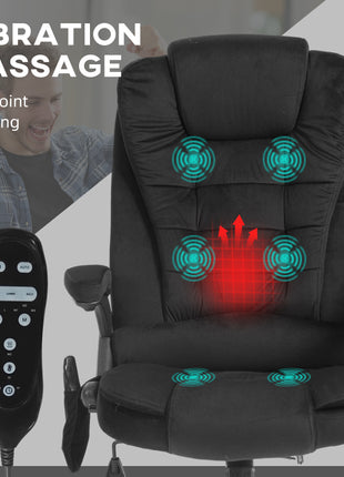 6 Point Executive Office Chair with Heat, Velvet High Back Vibrating Massage Office Chair, Black