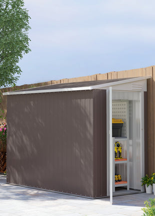 4' x 7.7' Lean to Garden Storage Shed, Outdoor Metal Tool House with Lockable Door Vents for Backyard Patio Lawn