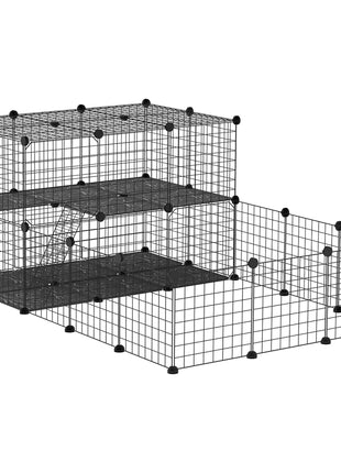 Pet Playpen with Door, Metal Mesh Cage with Mallet, Black