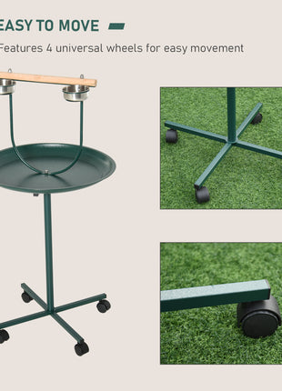48" Rolling T-Stand, Parrot Stand, Bird Training Activity Playground With Wheels and Perch,, Bird Play Perch, Green