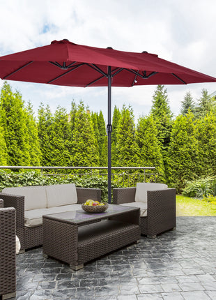 Extra Large 15 ft Patio Umbrella, Double-Sided Wide Outdoor Umbrella with Crank Handle and Air Vents for Backyard, Deck, Pool, Market, Wine Red