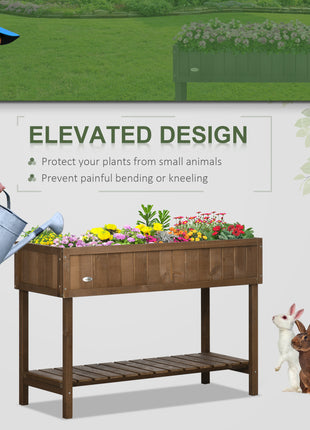 Wooden Raised Garden Bed, Elevated Planter Box Stand with 8 Slots and Open Shelf, Dark Brown