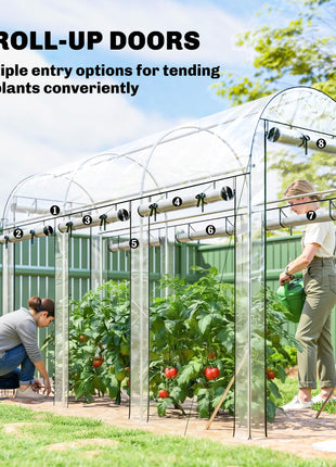 Walk-in Tunnel Greenhouse, Hoop House Greenhouse with 8 Roll-Up Doors, 10' x 3' x 6.5', Clear