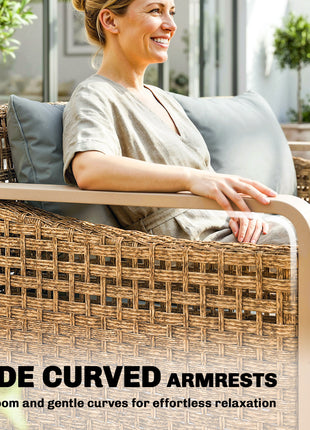 Rattan Wicker Sofa 3-Seater Outdoor Patio Sofa with Cushions for Garden Backyard Porch Gray