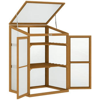 Wooden Cold Frame Greenhouse Small Mini Planter Box, 30" L x 24" W x 44" H, Brown
