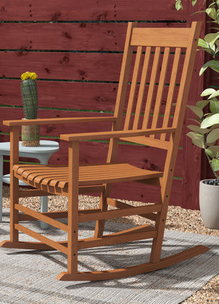 Outdoor Rocking Chair Set of 2, Patio Wooden Rocking Chair with Smooth Armrests, High Back for Garden, Balcony, Porch, Supports Up to 352 lbs, Teak