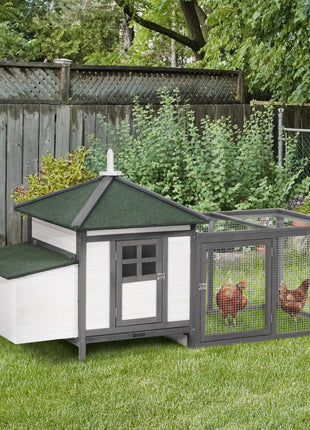 77" Wooden Chicken Coop with Nesting Box, Cute Outdoor Hen House with Removable Tray, Ramp Run, for Garden Backyard, Gray
