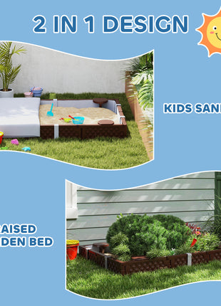 Kids Sandbox with Cover, 4 Corner Seats, Bottom Liner for Backyard, Garden, Outdoor, 73" x 47" x 9", Dark Brown