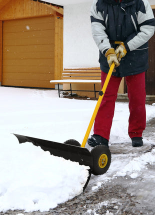 29" Blade Rolling Snow Pusher Shovel with Wheels and Adjustable Handle Yellow